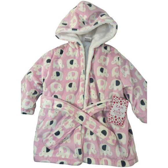 Zak & Zoey Plush Robe with Hood 0-9 Month Pink Elephants Brand New - Picture 1 of 10